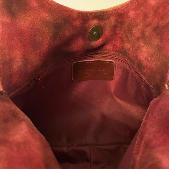 MAURIZIO TAIUTI ITALY BAG HAND RED SUEDE LEATHER BRONZE COLOR STUDS SNAP TOP - Picture 10 of 13